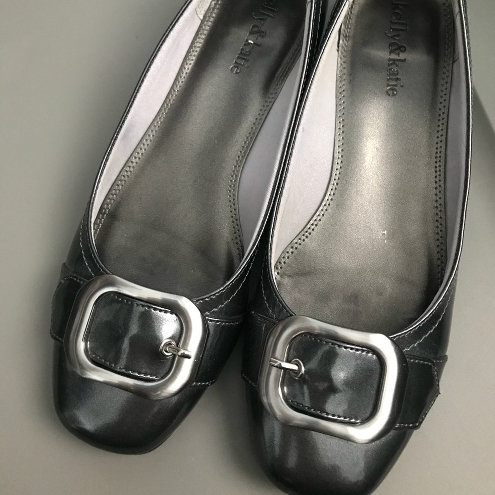 Kelly and Katie silver buckle flats
